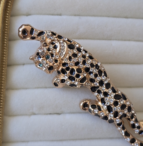 Oversized Leopard Panther Crystal Rhinestone Brooch Pin 4â Gold Tone Statement - Picture 6 of 7